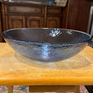 Textured Blue Glass Decorative Bowl